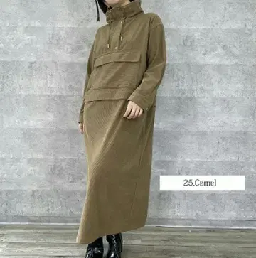 신상 스탠드 카라 코듀로이 원피스 카멜