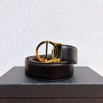 새상품급 dunhill D 로고 골드 버클 가죽 벨트 블랙 금장 장식