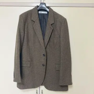 새상품급 ZARA 브라운 계열 체크 테일러드 자켓 L
