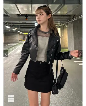 숏 기장 가죽 라이더 자켓 블랙
