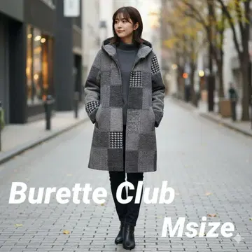 [Burette Club] 후드 부착 롱 코트 그레이 계열 패치워크