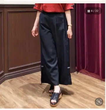 axes femme 차이나 버튼 슬릿 팬츠 블랙 프리
