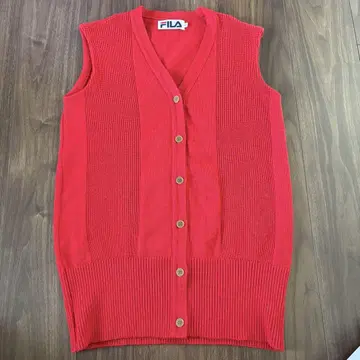 [새상품급] FILA 레드 니트 베스트 V넥 L