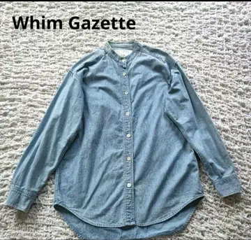 Whim Gazette 면 데님 셔츠 밴드 카라 인디고 일본제