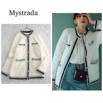 마이 스트라다 mystrada 배색 니트 가디건 트위드 자켓