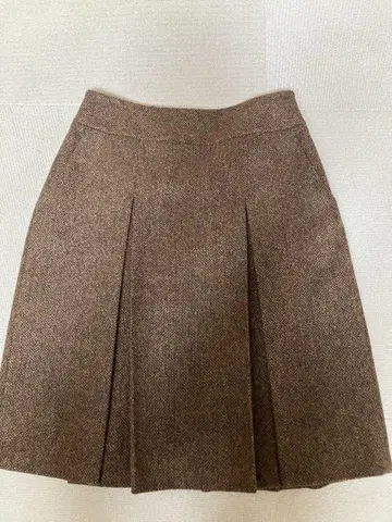 브룩스브라더스 브라운 트위드 플리츠 스커트 무릎 기장 60