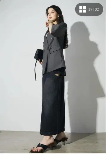 택 포함 미사용 새상품 Andrea &co 스트라이프 하프 슬리브 자켓