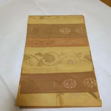 나고야 오비 짙은 베이지 계열 꽃+덩굴 패턴 꽃무늬