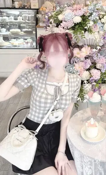 허니뮤우 깅엄 체크 상의 그레이 honey mew