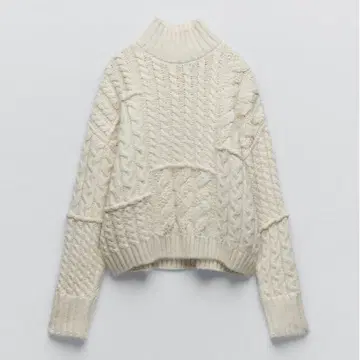 ZARA 아이보리 케이블 니트 하이넥 스웨터