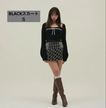 안도마리 코코 체크 플리츠 스커트 블랙 S