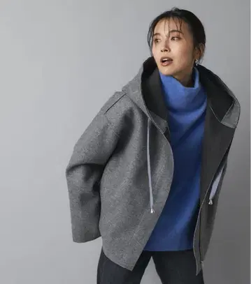 리브 드와 후드 블루종 그레이 바이컬러
