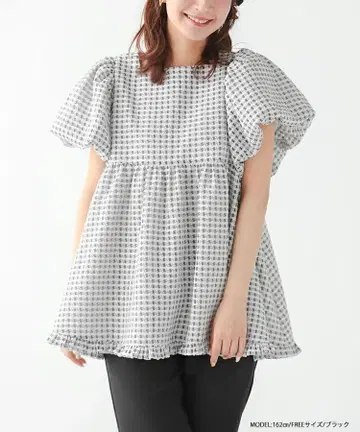 Fit more 스퀘어넥 체크 상의 깅엄 체크 1023F3