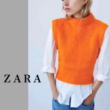 ZARA 울 알파카 니트 베스트 오렌지 M
