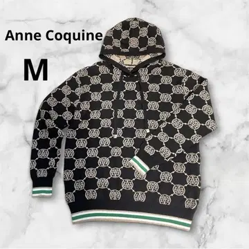 AnneCoquine 앙코키누 로고 패턴 블랙 후드티 니트