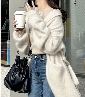 anuans 라쿤 숄카라 가디건 아이보리
