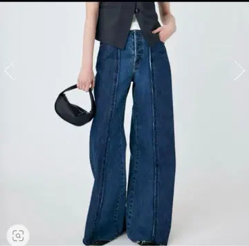 청바지 데님 TWO IN ONE WIDE STRAIGHT moussy