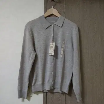 세탁 가능한 울 하이 게이지 폴로 가디건 L 오트밀