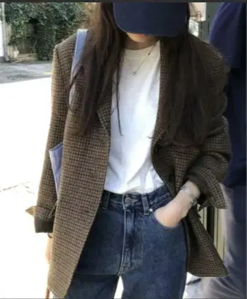 울 라이크 체크 테일러드 자켓