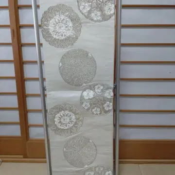고급 육통 무늬 후쿠로 오비 꽃 문양 금은사 순수 실크 일품
