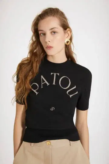 PATOU 반팔 스웨터 블랙 울 혼방 로고