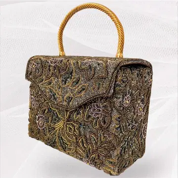 비즈 자수 꽃무늬 박스형 핸드백 비즈백 앤티크