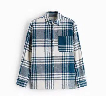 ZARA 체크 셔츠 자켓 화이트/터콰이즈 블루