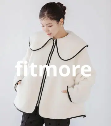 fitmore 빅 칼라 텐트 라인 파이핑 보아 아우터 코트 화이트