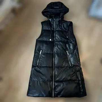 자라 ZARA 후드 부착 충전솜 무릎 기장 베스트 SS 블랙