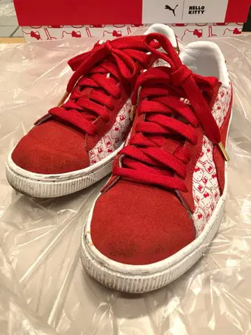 키티 PUMA 콜라보 스니커즈 빨간색 23.5cm
