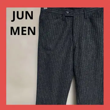 JUN 스트라이프 울 팬츠 M 그레이 70s 일본제