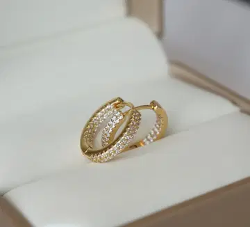 귀걸이 후프 귀걸이 파베 다이아 풀 이터니티 골드