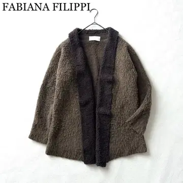 2613Z 새상품급 파비아나 필리피 보아 절개 니트 코트 가죽 브라운