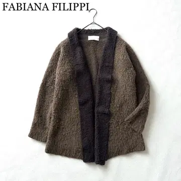 2613Z 새상품급 파비아나 필리피 보아 절개 니트 코트 가죽 브라운