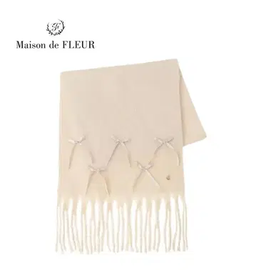 미사용 Maison de FLEUR 리본 프린지 스톨 아이보리 1-1
