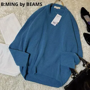 택 포함*B:MING by BEAMS 크루넥 넥 울 니트 블루