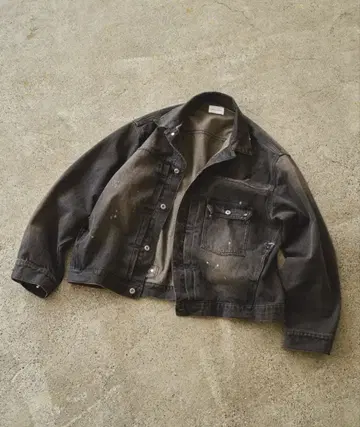 완판템 Camphor wood 1st 타입 페인트 가공 와이드 데님 자켓