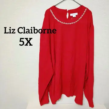 택 포함 Liz Claiborne 레드 니트 5X 비즈 장식