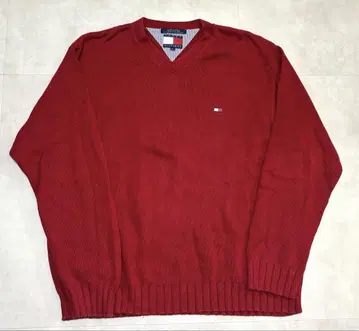 TOMMY HILFIGER 레드 V넥 스웨터 XL 타미힐피거