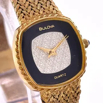 [작동] BULOVA 손목시계 새 배터리 골드 쿼츠 다이아 페어