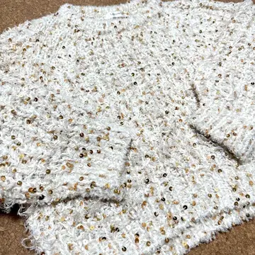 [ LOUNIE ] 2024AW. 스팽글 핸드 니트 풀오버. 베이지