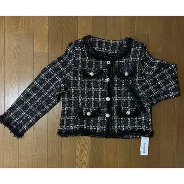 프리마젤 체크 무늬 노카라 자켓 M 사이즈