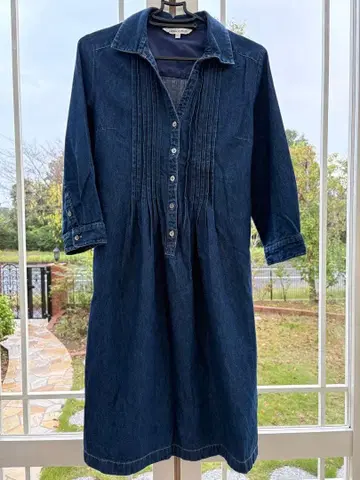 로라 애슐리 다크 데님 원피스 7부 소매