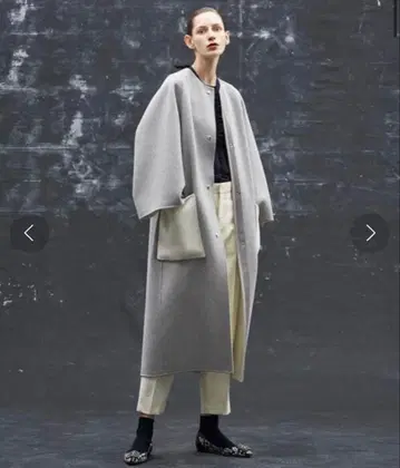 드로어 울 체크 리버서블 노카라 코트