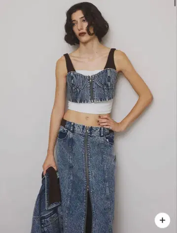 AMERI RIB MIX DENIM BUSTIER AND SKIRT