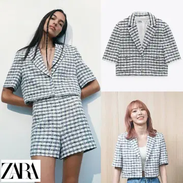 ZARA 체크 무늬 숏 자켓 팬츠 셋업