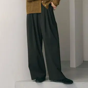 BEAUTY&YOUTH 모 폴리에스테르 블렌드 와이드 턱 팬츠