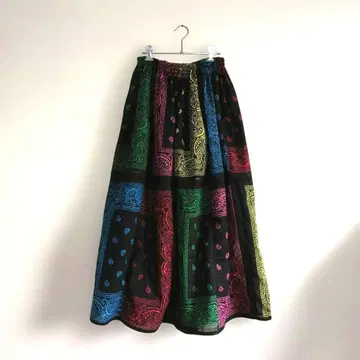 반다나 패치워크 롱 스커트 블랙 멀티