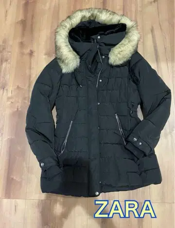ZARA 블랙 아우터 다운 자켓 후드 부착 자라 L