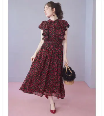 tocco closet 보타이 리본 포함 체리 프린트 원피스